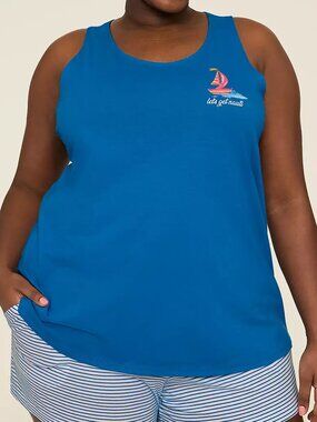 Cacique Tank Top 22/24 Blue Get Nauti Sleep Tee T-Shirt Scoop Neck Racerback New